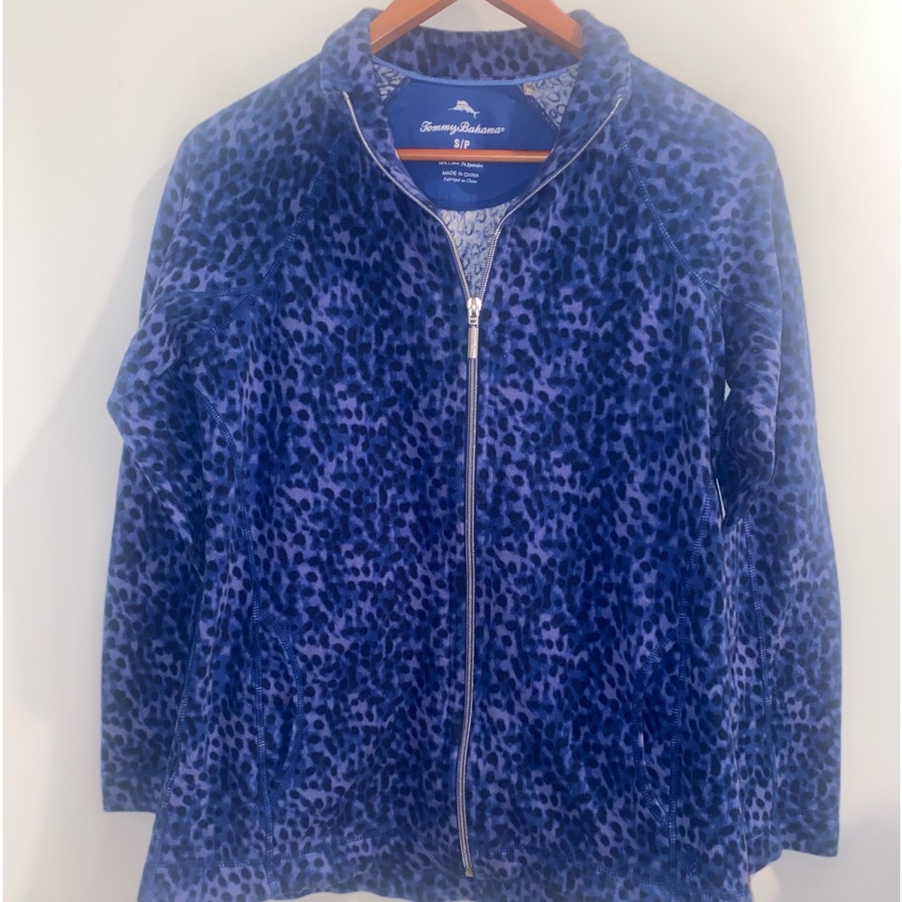 🐆 Tommy Bahama Aruba Lagoon Leopard Full Zip Jacket Blue Small - Picture 5 of 14